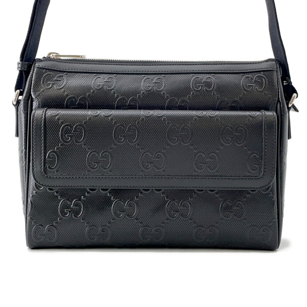 Gucci Shoulder Bag GG Embossed Leather Black